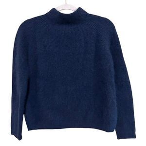 Demylee Wool Blend Mock Neck Sweater Womens XS Navy Blue Boxy Soft Fuzzy Texture